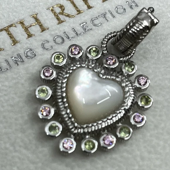 Vintage Judith Ripka Sterling Silver Heart Enhancer Pendant with Mother of Pearl